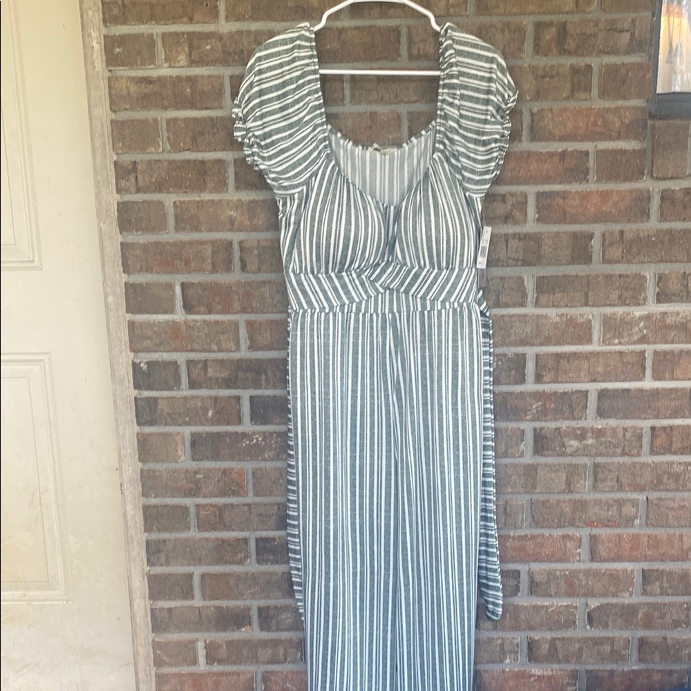 Striped Green and White Flutter-Sleeve One Piece Jumper